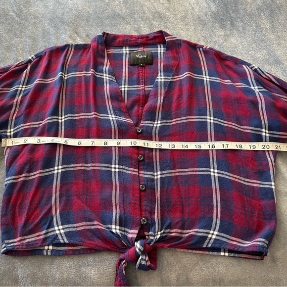 Rails Red Blue Sloane Crop Tie Front Flannel Button-down Shirt Size S/P - Picture 15 of 15